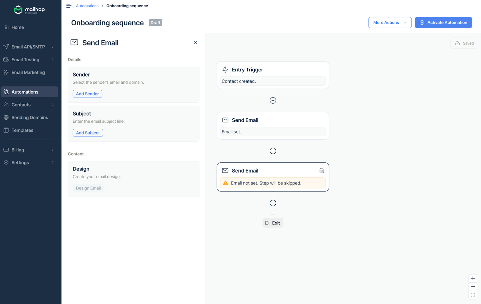 Mailtrap campaign scheduling interface with calendar date picker, time selector, timezone settings, and campaign summary showing recipient count, subject line, and sender details before finalizing email send schedule